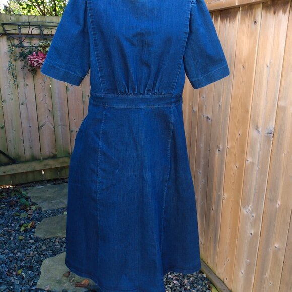 Handmade Denim Dress 40"B 34"W Blue Jean Stretch Amish Mennonite Cape Modest - Picture 4 of 13